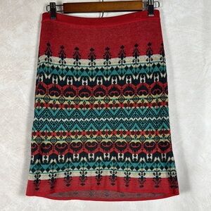 Peruvian Connection Red Patterned Women's Pencil Skirt XS Aztec Pima Cotton Soft